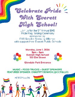 Flier with clip art of people and rainbow colors